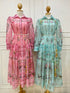 High Fashion Multi Color Floral Print Collar Down Waist Rope Dress